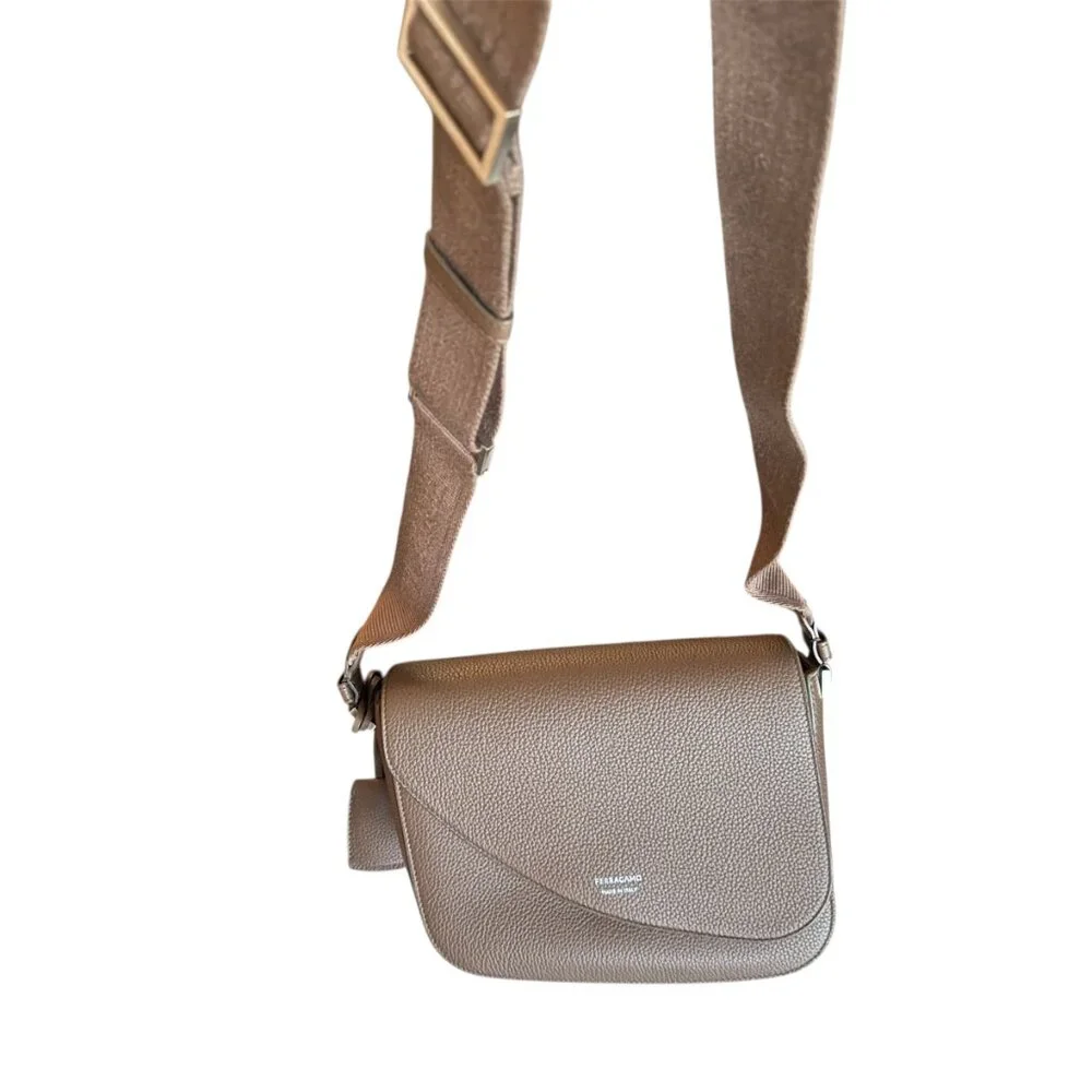 Salvatore Ferragamo Fiamma Crossbody Bag‎ in tan pebbled leather